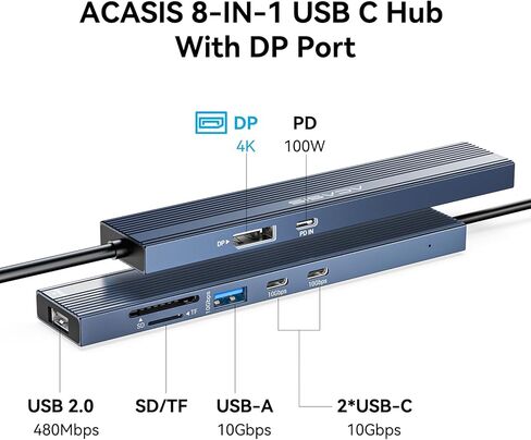 ACASIS USB C Hub with DP Port 10Gbps Multiport Adapter with 4K Display Port,3*USB3.2 Gen2+USB2.0 480M/bps Data Port, 100W Power Delivery, SD/TF3.0, USB C to Displayport for Video Editors and More in Saudi Arabia