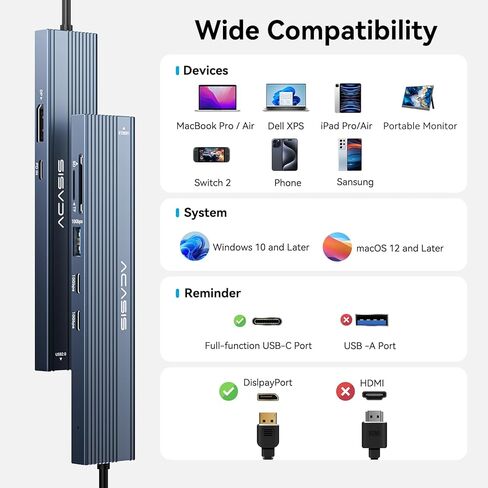 ACASIS USB C Hub with DP Port 10Gbps Multiport Adapter with 4K Display Port,3*USB3.2 Gen2+USB2.0 480M/bps Data Port, 100W Power Delivery, SD/TF3.0, USB C to Displayport for Video Editors and More in Saudi Arabia