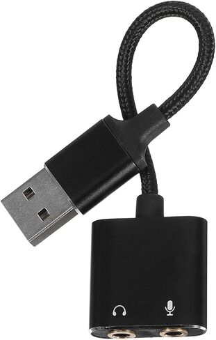 USB Sound Card Adapter and Headset Audio Splitter for PC and Laptop, External USB to Headphone and Microphone Jack Converter, Black, Compatible with Computers, Tablets, and in Saudi Arabia