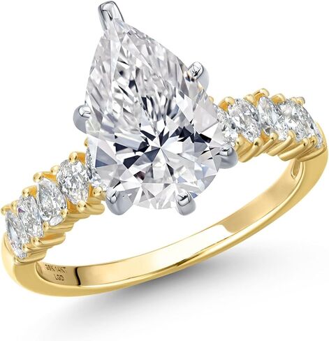 1.60-5.60 Cttw Lab Grown Diamond Engagement Ring For Women | 2-Tone 14K White and Yellow Gold | Pear Shape | IGI Certified | E-F | VS1-VS2 | Wedding Anniversary Ring | Size 5, 6, 7, 8, 9 in Saudi Arabia