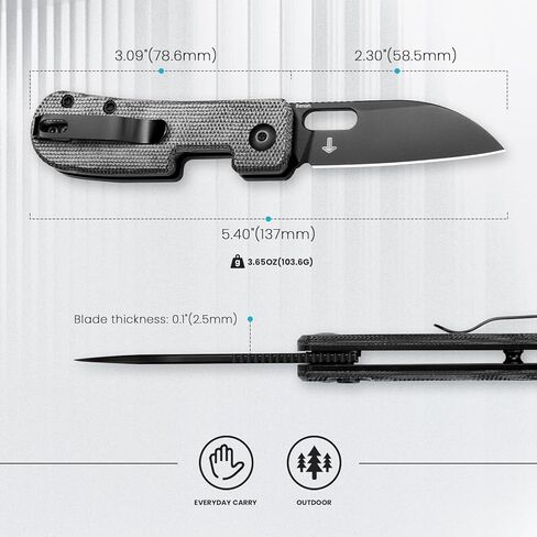 سكين جيب كيزر بانيش قابل للطي، 2.3 بوصة 154 سم سكين EDC صغير من الفولاذ، مقبض ميكارتا سكين صغير للرجال والنساء سكاكين حادة للتخييم والمشي لمسافات طويلة، V2676C1 in Kuwait