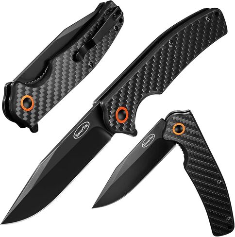 سكين جيب قابل للطي من RoverTac، شفرة D2 من الفولاذ المقاوم للصدأ مع مقبض من ألياف الكربون ومشبك قفل للجيب، مثالي للتخييم والتنزه سيرًا على الأقدام EDC، هدايا للرجال في عيد الميلاد in Kuwait