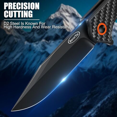 سكين جيب قابل للطي من RoverTac، شفرة D2 من الفولاذ المقاوم للصدأ مع مقبض من ألياف الكربون ومشبك قفل للجيب، مثالي للتخييم والتنزه سيرًا على الأقدام EDC، هدايا للرجال في عيد الميلاد in Kuwait