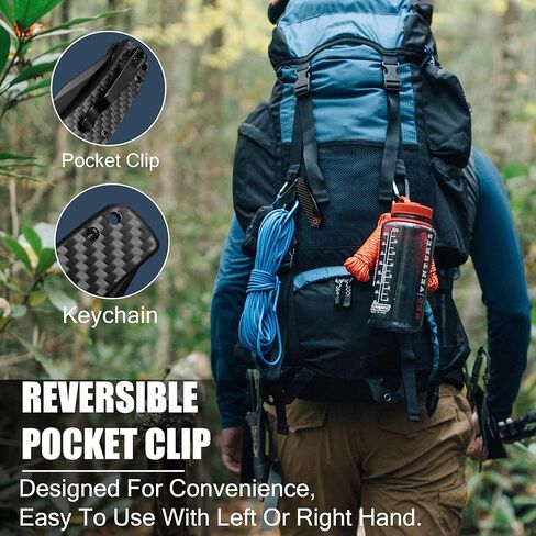 سكين جيب قابل للطي من RoverTac، شفرة D2 من الفولاذ المقاوم للصدأ مع مقبض من ألياف الكربون ومشبك قفل للجيب، مثالي للتخييم والتنزه سيرًا على الأقدام EDC، هدايا للرجال في عيد الميلاد in Kuwait