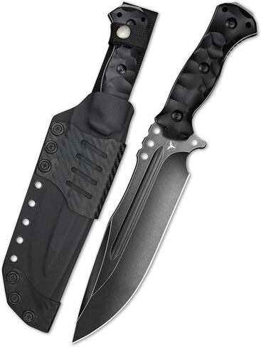 LENGREN 【رئيس 12.6 بوصة THK Full Tang Drop سكين شفرة ثابتة تكتيكية Sleipner Steel G10 مقبض Kydex غمد للتخييم والمشي لمسافات طويلة والصيد وصيد الأسماك (أسود) in Kuwait