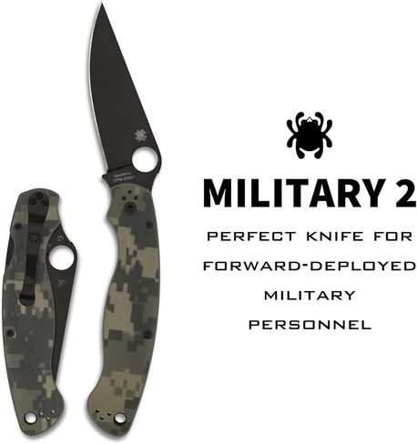 سكين جيب Spyderco Military 2 قابل للطي مع شفرة فولاذية 4 بوصات CPM S30V ومقبض G-10 - سكين EDC للرجال والنساء، مثالي للصيد والتكتيكي والتخييم والبقاء - PlainEdge -C36GPCMOBK2 in Saudi Arabia