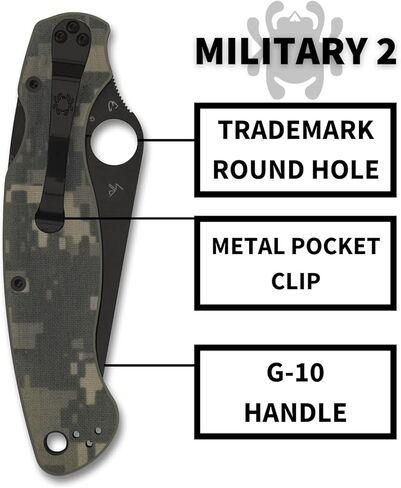 سكين جيب Spyderco Military 2 قابل للطي مع شفرة فولاذية 4 بوصات CPM S30V ومقبض G-10 - سكين EDC للرجال والنساء، مثالي للصيد والتكتيكي والتخييم والبقاء - PlainEdge -C36GPCMOBK2 in Saudi Arabia