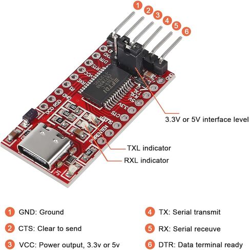 2 قطعة USB إلى TTL محول مسلسل محول نوع-C FT232RL وحدة 3.3 فولت 5.5 فولت FTDI لوحة القطع متوافق مع اردوينو in Saudi Arabia