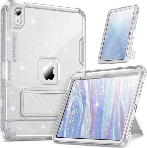حافظة INFILAND لجهاز iPad A16 مقاس 11 بوصة الجيل الحادي عشر، حافظة iPad الجيل العاشر مقاس 10.9 بوصة لامعة شبه شفافة، غطاء واقٍ لطيف مع حامل، حامل أقلام للفتيات والأطفال والنساء (وردي) in Saudi Arabia