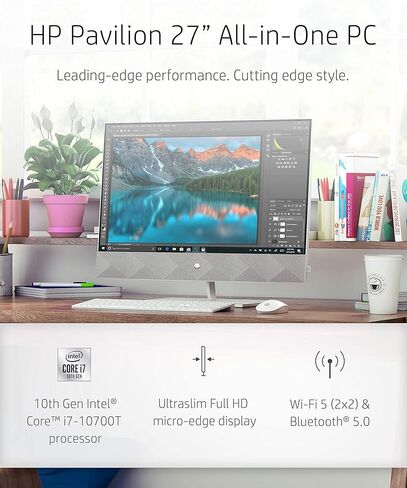 كمبيوتر HP Pavilion 27-d0080 مقاس 27 بوصة يعمل باللمس AIO i7-10700T وسعة 16 جيجابايت وسعة 1 تيرابايت SSD 9ED27AA (متجدد) in Kuwait