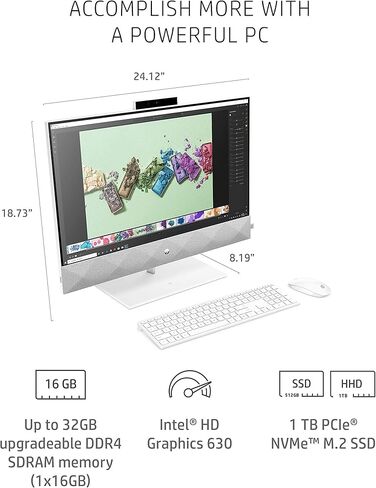 كمبيوتر HP Pavilion 27-d0080 مقاس 27 بوصة يعمل باللمس AIO i7-10700T وسعة 16 جيجابايت وسعة 1 تيرابايت SSD 9ED27AA (متجدد) in Kuwait
