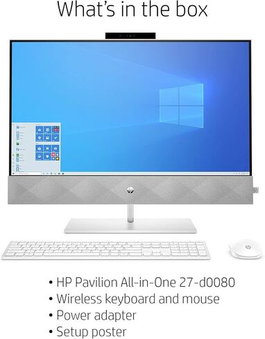 كمبيوتر HP Pavilion 27-d0080 مقاس 27 بوصة يعمل باللمس AIO i7-10700T وسعة 16 جيجابايت وسعة 1 تيرابايت SSD 9ED27AA (متجدد) in Kuwait