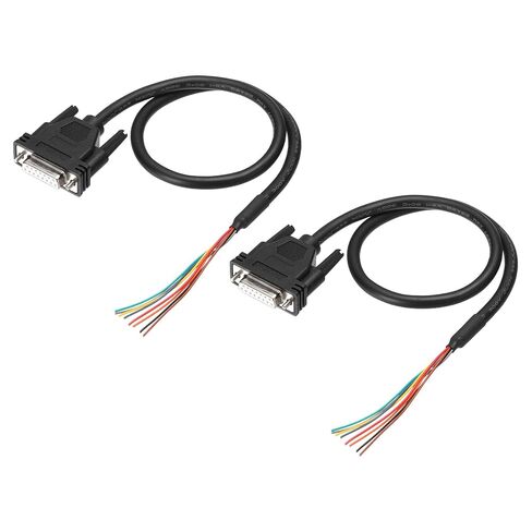 PATIKIL 2 Pcs 1.6 ft 26AWG DB15 Female Connector to Bare Wire END RS232 15-Pin Serial Extension Cable Double Shielded Gold Plated Female Connector, Black in Saudi Arabia