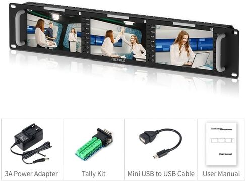 FEELWORLD Triple 5.5" 2RU 1920×1080 Broadcast LCD Rack Mount Monitor with 3G-SDI, HDMI, AV Input and Output T51PLUS in Saudi Arabia
