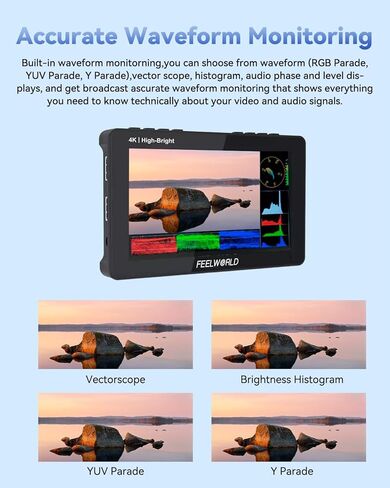 FEELWORLD F5 Prox Camera Monitor 5.5 Inch 1600nit High Bright DSLR Field, Touchscreen HD for Power Wireless Transmission 1920x1080 4K HDMI 60 in Out Type-c, Waveform 3D LUT F970 External Kit Install in Saudi Arabia