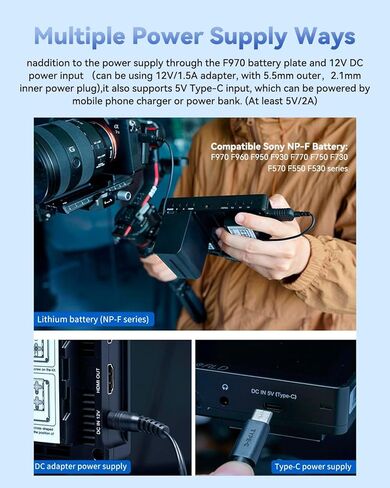FEELWORLD F5 Prox Camera Monitor 5.5 Inch 1600nit High Bright DSLR Field, Touchscreen HD for Power Wireless Transmission 1920x1080 4K HDMI 60 in Out Type-c, Waveform 3D LUT F970 External Kit Install in Saudi Arabia