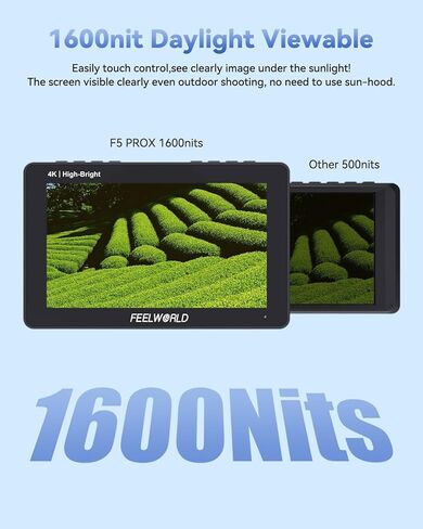 FEELWORLD F5 Prox Camera Monitor 5.5 Inch 1600nit High Bright DSLR Field, Touchscreen HD for Power Wireless Transmission 1920x1080 4K HDMI 60 in Out Type-c, Waveform 3D LUT F970 External Kit Install in Saudi Arabia