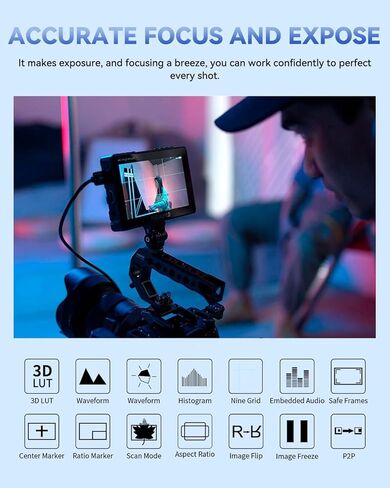 FEELWORLD F5 Prox Camera Monitor 5.5 Inch 1600nit High Bright DSLR Field, Touchscreen HD for Power Wireless Transmission 1920x1080 4K HDMI 60 in Out Type-c, Waveform 3D LUT F970 External Kit Install in Saudi Arabia