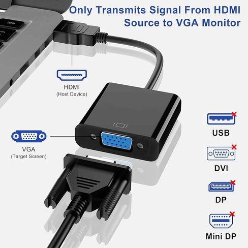 حزمة محول HDMI إلى VGA، محول HDMI إلى VGA أحادي الاتجاه مطلي بالذهب (ذكر إلى أنثى)، محول HDMI للشاشة، الكمبيوتر، الكمبيوتر المحمول، جهاز العرض، HDTV، Chromebook، Raspberry Pi، Xbox والمزيد in Kuwait