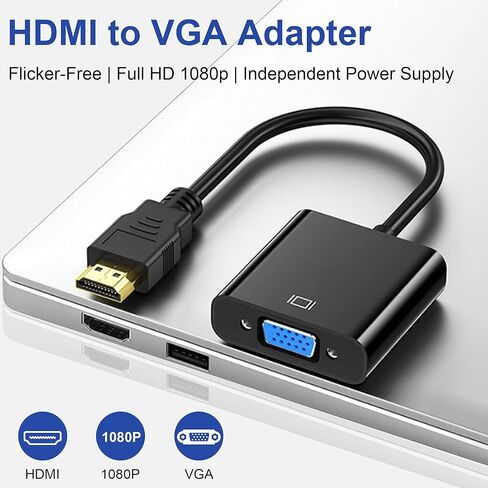 حزمة محول HDMI إلى VGA، محول HDMI إلى VGA أحادي الاتجاه مطلي بالذهب (ذكر إلى أنثى)، محول HDMI للشاشة، الكمبيوتر، الكمبيوتر المحمول، جهاز العرض، HDTV، Chromebook، Raspberry Pi، Xbox والمزيد in Kuwait
