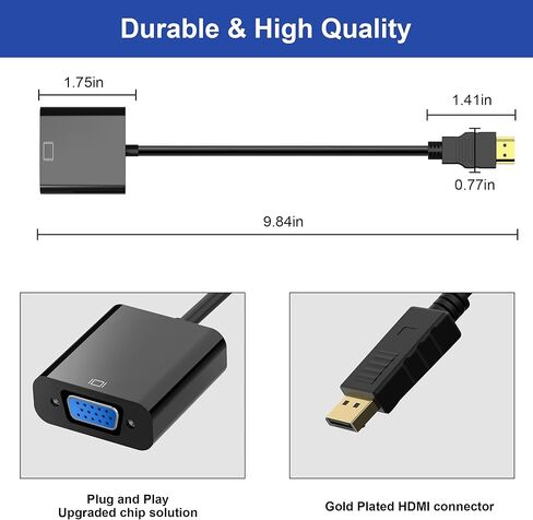 حزمة محول HDMI إلى VGA، محول HDMI إلى VGA أحادي الاتجاه مطلي بالذهب (ذكر إلى أنثى)، محول HDMI للشاشة، الكمبيوتر، الكمبيوتر المحمول، جهاز العرض، HDTV، Chromebook، Raspberry Pi، Xbox والمزيد in Kuwait