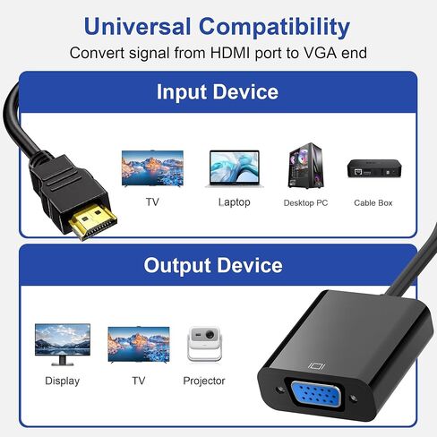 حزمة محول HDMI إلى VGA، محول HDMI إلى VGA أحادي الاتجاه مطلي بالذهب (ذكر إلى أنثى)، محول HDMI للشاشة، الكمبيوتر، الكمبيوتر المحمول، جهاز العرض، HDTV، Chromebook، Raspberry Pi، Xbox والمزيد in Kuwait