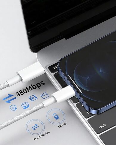 كابل USB C إلى Lightning بطول 6 أقدام عدد 2 [معتمد من Apple MFi]، كابل شاحن iPhone سريع الشحن مضفر iPad وكابل شاحن iPhone سلك iPhone سلكي لهاتف iPhone 14 Pro Max/13/12Mini/11/XS/XR/X/8Plus/SE in Saudi Arabia