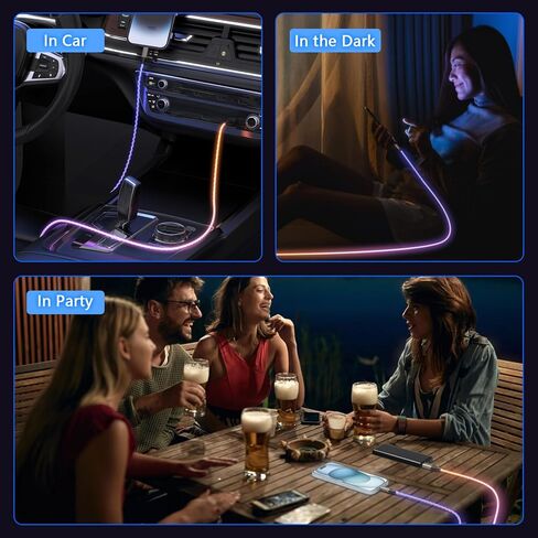 كابل شاحن USB A إلى Lightning بإضاءة LED متدفقة، سلك شحن متدرج ملون RGB لهاتف iPhone 14 Pro Max13/12/11 Pro Max/Mini/XS MAX/XR/XS/X/8/7/Plus iPad-3ft، [معتمد من Apple MFi] in Kuwait