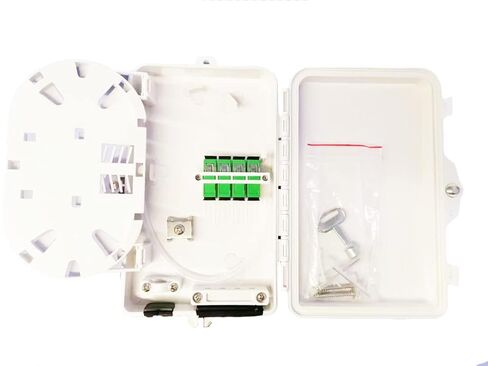 صندوق توزيع الألياف FTTH | صندوق مقسم ذو 4 منافذ مع 4 محولات مقرنة SC APC وضفيرة توصيل SCAPC أحادية الوضع | صندوق طرفي خارجي مقاوم للطقس من الألياف الضوئية FTTH مزود بالانصهار in Kuwait