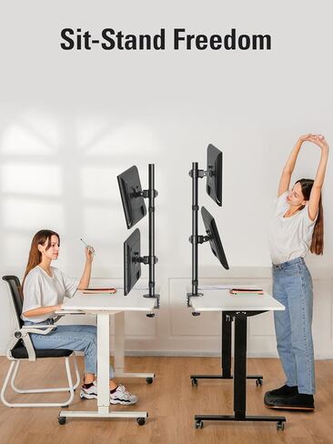 Stable Vertical Dual Monitor Stand, Stacked Monitor Mount for 2 Screens Up to 32 inch, Full Motion Monitor Desk Mount with Swivel, Tilt, Rotation, Holds 17.6 lbs Each, Max VESA 100x100mm in Saudi Arabia