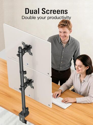 Stable Vertical Dual Monitor Stand, Stacked Monitor Mount for 2 Screens Up to 32 inch, Full Motion Monitor Desk Mount with Swivel, Tilt, Rotation, Holds 17.6 lbs Each, Max VESA 100x100mm in Saudi Arabia