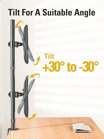 Stable Vertical Dual Monitor Stand, Stacked Monitor Mount for 2 Screens Up to 32 inch, Full Motion Monitor Desk Mount with Swivel, Tilt, Rotation, Holds 17.6 lbs Each, Max VESA 100x100mm in Saudi Arabia