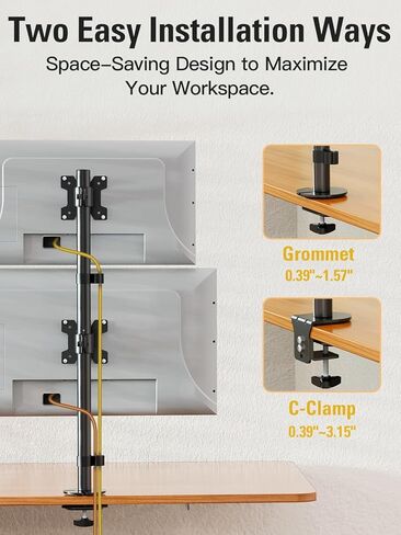 Stable Vertical Dual Monitor Stand, Stacked Monitor Mount for 2 Screens Up to 32 inch, Full Motion Monitor Desk Mount with Swivel, Tilt, Rotation, Holds 17.6 lbs Each, Max VESA 100x100mm in Saudi Arabia