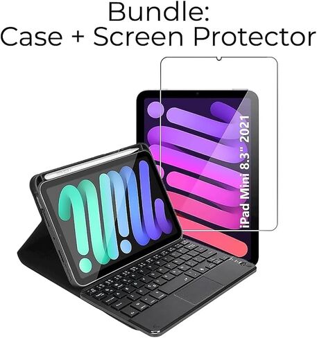 SaharaCase Designed for use with iPad mini (6th Generation 2021) Protection Bundle, Keyboard Folio Case with Tempered Glass Screen, Black (TB00061-ZD00030) in Saudi Arabia