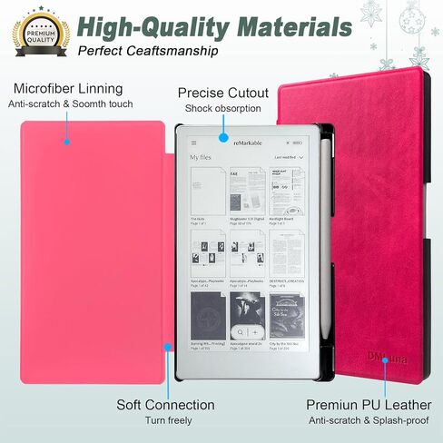 DMLuna Case for 7.3" Remarkable Paper Pro Move 2025, Slim Hardshell PU Leather Protective Cover Case, Built-in Pen Holder, Auto Sleep Wake,Hot Pink in Saudi Arabia