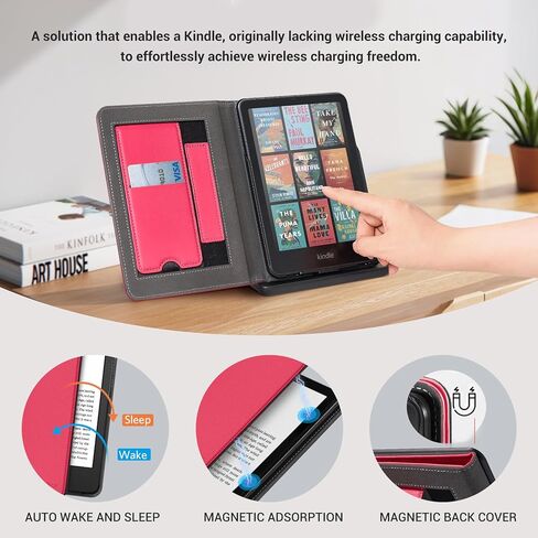 CoBak Wireless Charge Stand Case for 7" Kindle Paperwhite 12th Gen 2024 and Kindle Colorsoft with Hand Strap - Compatible with iPhone MagSafe, for Samsung/Anker Wireless Charging Pads, Auto Sleep Wake in Saudi Arabia