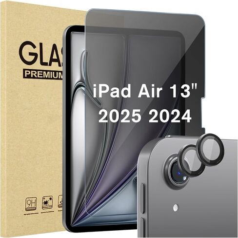 ProCase عبوة واحدة من واقي شاشة الخصوصية + عبوتين من واقيات عدسة الكاميرا لجهاز iPad Air 13 بوصة M3 2025 / M2 2024، طبقة زجاجية مقواة مضادة للتجسس لجهاز iPad Air 7/6 -Starlight in Kuwait