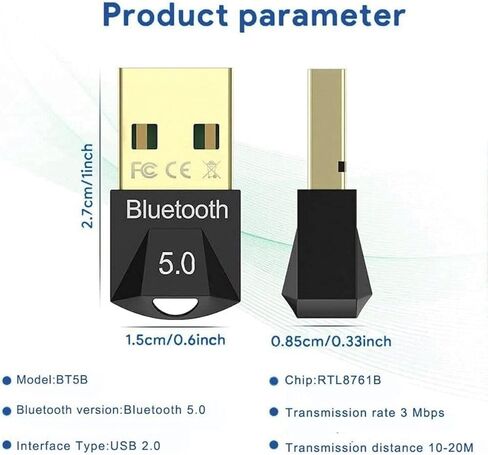Bluetooth USB Dongle Stick, Bluetooth Adapter 5.0 Receiver Audio Aux Transmitter Wireless USB Receiver for Keyboard, PC, Mobile in Kuwait