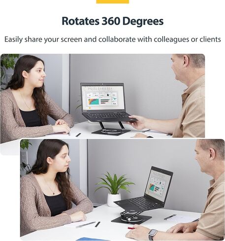 حامل كمبيوتر محمول دوار من StarTech.com، دوران 360 درجة، حامل مكتب مريح للكمبيوتر، ارتفاع/إمالة قابل للتعديل، 11 رطل/5 كجم، ألومنيوم in Kuwait