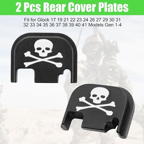 2 Pcs Rear Cover Slide Back Plates for Glock Gen 1-4, Aluminum Rear Cover Plate for Glock 17 19 21 22 23 24 26 27 29 30 31 32 33 34 35 36 37 38 39 40 41 Engraved Back Rear Plate (Skull) in Saudi Arabia