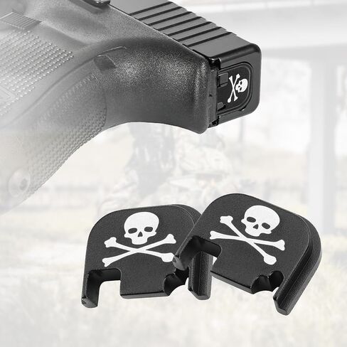 2 Pcs Rear Cover Slide Back Plates for Glock Gen 1-4, Aluminum Rear Cover Plate for Glock 17 19 21 22 23 24 26 27 29 30 31 32 33 34 35 36 37 38 39 40 41 Engraved Back Rear Plate (Skull) in Saudi Arabia