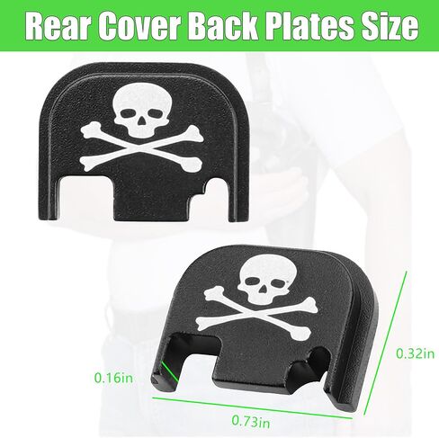 2 Pcs Rear Cover Slide Back Plates for Glock Gen 1-4, Aluminum Rear Cover Plate for Glock 17 19 21 22 23 24 26 27 29 30 31 32 33 34 35 36 37 38 39 40 41 Engraved Back Rear Plate (Skull) in Saudi Arabia
