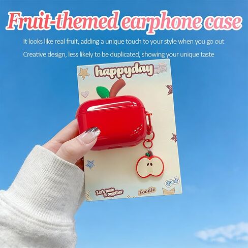 Cute Apple-Shaped Case for AirPods Pro 1/2/ AirPods 4, Fruit Shaped Case for AirPods Pro, Realistic Design Cover with Leaf Charm, Transparent TPU Shockproof Protective Cover(for Airpods 4) in Saudi Arabia