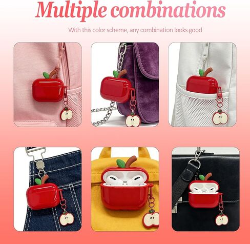 Cute Apple-Shaped Case for AirPods Pro 1/2/ AirPods 4, Fruit Shaped Case for AirPods Pro, Realistic Design Cover with Leaf Charm, Transparent TPU Shockproof Protective Cover(for Airpods 4) in Saudi Arabia