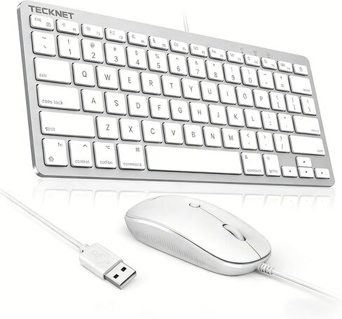 لوحة مفاتيح وماوس سلكية من TECKNET لأجهزة MacOS ذات واجهة مزدوجة، لوحة مفاتيح Mac رفيعة، زاوية كتابة مريحة مريحة، للكمبيوتر الشخصي/الكمبيوتر المحمول، متوافق مع MacBook، iMac، Mac mini/Pro، فضي in Kuwait