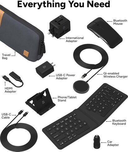 ZAGG Desktop Essentials Travel Kit for iPad, Tablets & Phones – Bluetooth Keyboard, Mouse, Qi Wireless Charger, HDMI & International Power Adapters in Compact Carrying Case in Saudi Arabia