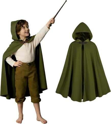 Renaissance Hooded Cape Round Metal Buckle Witch Cloak for Halloween Cosplay in Saudi Arabia