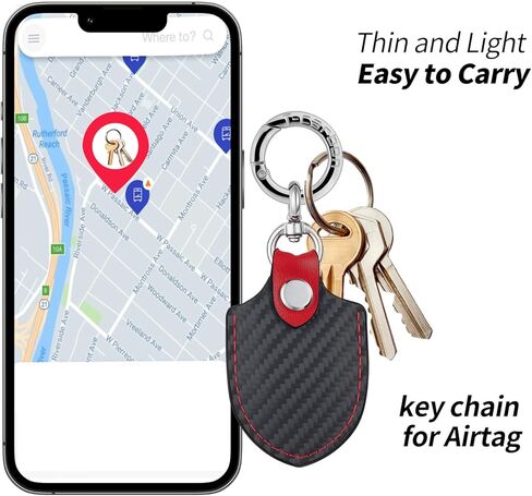 T-carbon Airtag Holder for Key Fob with Keychain;Leather and Carbon Fiber Handmade Case Fits Apple AirTags;Anti-Lost Holder with Key Ring for Luggage;Access Card Holder;RFID Key Fob Bag in Saudi Arabia