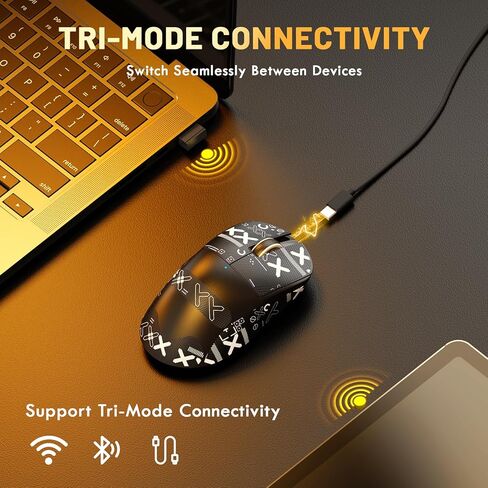 MAGIC-REFINER X2 Superlight Wireless Gaming Mouse,BK3633 Tri-Mode BT/2.4G Wireless/Wired Mouse with Grip Tape,25000DPI,1000Hz Polling Rate,500mAh,Large Size,5 Programmable Buttons for Pc/Mac,Black PRO in Saudi Arabia