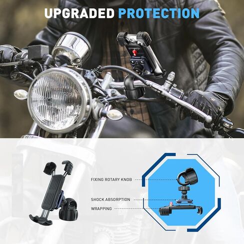 Motorcycle Phone Mount Holder - Upgrade Vibration Dampener - 360° Rotatable Bicycle Phone Holder, Bike Handlebar Phone Clip for 5.1" - 6.8" Smartphones in Saudi Arabia